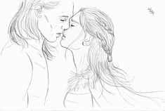 a drawing of two women kissing each other