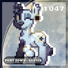 an advertisement for pony town genius with a cartoon character in front of the earth and sky