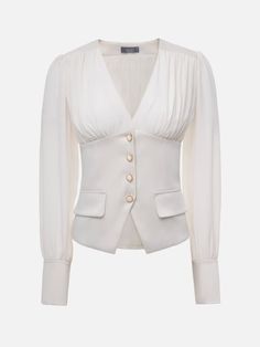 Luxury Elegant Business Blouse, Luxury Formal Blouse For Eid, Trendy Luxury Blouse For Office, Luxury White Business Blouse, Luxury Designer Business Blouse, Luxury Elegant White Blouse, Trendy Luxury Office Blouse, Luxury White Elegant Blouse, Luxury Beige Formal Blouse