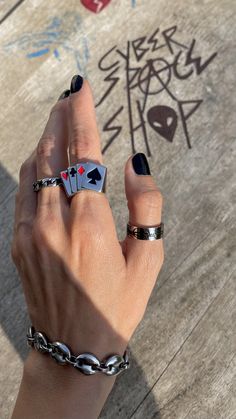 ♠️ Poker Ring ⛓ 100% solid 316L stainless steel 💦 Waterproof 👽 NO green skin. NO tarnish. NO rust 🖐 Sizes 5-10 available Green Skin, Pandora Charm Bracelet, Poker, Rust, Charm Bracelet, Stainless Steel, Skin, Ring, 10 Things