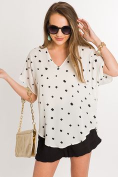 Lora Top, Spotted :: NEW ARRIVALS :: The Blue Door Boutique Black Boxy Top For Spring, Blue Door, Black Bottoms, New Print, Boutique Clothing, Cute Dresses, Looks Great, New Arrivals, Customer Service