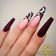 Soft Pink Acrylic Nails Coffin, Black Nail Ideas Acrylic Coffin, Coffin Shaped Nails Designs, Red Nails Acrylic Design, Wow Nails, Red Acrylic Nails, Edgy Nails, Glamour Nails