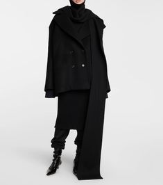 Atis Кашемировое пальто в черном цвете - The Row | Митереза Elegant Oversized Double-breasted Pea Coat, Elegant Oversized Wool Pea Coat, Elegant Oversized Pea Coat For Formal Occasions, Oversized Elegant Pea Coat For Formal Occasions, Oversized Luxury Wool Coat, Silk Joggers, Cashmere Wrap, Womens Cashmere, Silk Pants