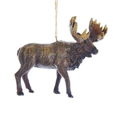 a moose ornament hanging from a rope