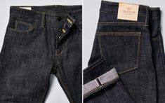 Shockoe's-Latest-Jean-is-16.5oz.-of-Slubby-Selvedge-Denim-front-top-and-folded Latest Jeans, Chain Stitch, Leather Patches, Contrast Stitch, Black Coat, Woven Fabric