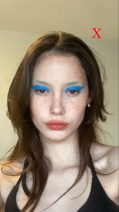 Maxine Minx Makeup, Maxine Makeup, Blue Makeup Aesthetic, Maxine Minx, Lover Makeup, Blue Eyeliner Makeup, Pearl Costume, Blue Makeup Looks, Movie Makeup