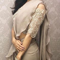 Shoulder Blouse Designs, Cold Shoulder Saree Blouse, Cold Shoulder Blouse Designs, Saree Jackets, Blouse Designs Catalogue, Lehenga Blouse Designs, Saree Fashion, Blouse Back Neck Designs, Modern Saree