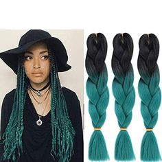 Braids 2022, Green Braids, Braiding Hair Colors, Braids Styling, Ombre Green, Crochet Box, Jumbo Box Braids, Ombre Hair Extensions, Twist Braid Hairstyles