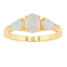 Put the perfect finishing touch on your look with this stunning, lab-created opal ring. Put the perfect finishing touch on your look with this stunning, lab-created opal ring. Width: 7mm Metal: sterling silver Plating: 18k gold Finish: polished Packaging: boxed Nickel freeSTONE DETAILS Stone type: lab-created opal Total weight: 1 ct. Center stone weight: 1 ct. Center stone size: 7mm x 5mm Setting: prong Shape: oval, pearDIAMOND DETAILS Total weight: 0.01 ct. Shape: round Setting: prong Diamond w Oval Three Stone Opal Ring, Oval Three-stone Opal Ring, Gold Oval Opal Ring With Three Stones, Gold Oval Three Stone Opal Ring, Gold Oval Three-stone Opal Ring, Gold Opal Three-stone Oval Ring, 3 Stone Rings, Handbags Affordable, Right Hand Rings