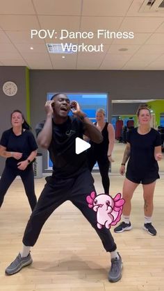 a group of people dancing in a dance studio with the caption pov dance fitness workout