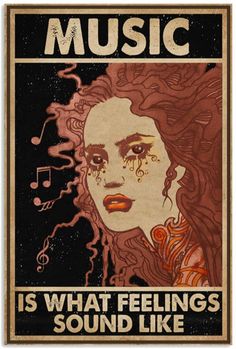 a poster with an image of a woman's face and music notes on it