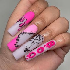 Halloween nail art, trippy vibes viral art Cute Halloween Nails, Jack O'lantern, Long Acrylic Nails Coffin