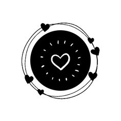 a black and white clock with hearts around it