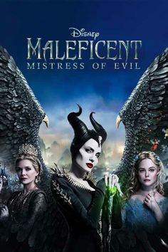 maleficent mistress of evil poster with two women in costume and one holding an apple