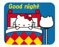 an image of a hello kitty bed with the words good night on it