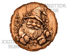 an image of a wooden carving of a gnome