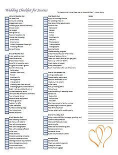 the wedding checklist is shown with two hearts on top of it and an orange heart