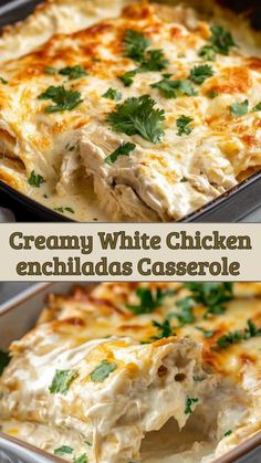 Creamy White Chicken enchiladas Casserole - Delicious Recipes - Easy Cooking Ideas and Tasty Dishes White Chicken Enchilada Casserole Easy, Creamy White Chicken Enchilada Casserole, Easy White Chicken Enchilada Recipe, White Chicken Enchilada Bake, Easy Creamy White Chicken Enchiladas, Best Chicken Enchiladas With White Sauce, White Chicken Chili Casserole, White Turkey Enchiladas, White Enchiladas Healthy