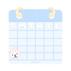 a calendar with the word smutf written on it and a cartoon bunny sitting next to it