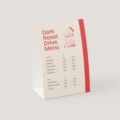 a menu for dark roast drive menu on a white background