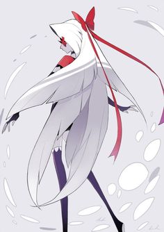 an anime character with long white hair and red ribbon