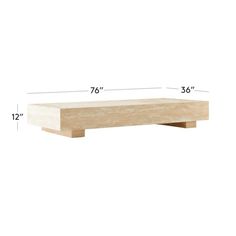 a wooden shelf with measurements for the top