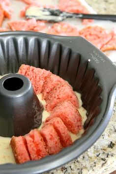 a bundt cake pan filled with batter