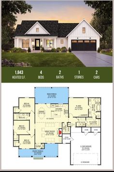 two story house plans with an open floor plan for the front and back of the house