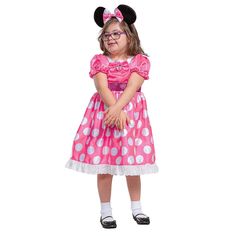 Kids Pink Minnie Adaptive Costume No one can resist a Pink Minnie Mouse! Everyone's favorite female Mouse is made for you, too! Our Pink Minnie Mouse Adaptive Costume has features like a back velcro closure, a waistband opening for medical needs, and a overlap skirt opening in back. Pretty sparkle bodice has puffed sleeves and a Minnie character cameo with a satiny bow, and the pink skirt with white polka dots has a white eyelet ruffed hemline trim. Includes: Includes a matching pink Minnie Mouse Ears Headband! Shorts and shoes are not included. Made of 100% Polyester. Spot clean with damp cloth, air dry. Child Small fits sizes 4-6. © Disney. No one can resist a Pink Minnie Mouse! Everyone's favorite female Mouse is made for you, too! Our Pink Minnie Mouse Adaptive Costume has features lik Minnie Mouse Halloween Costume, Minnie Costume, Overlap Skirt, Minnie Mouse Costume, Minnie Mouse Halloween, Mouse Costume, Minnie Mouse Ears Headband, Minnie Mouse Dress, Girls Disney