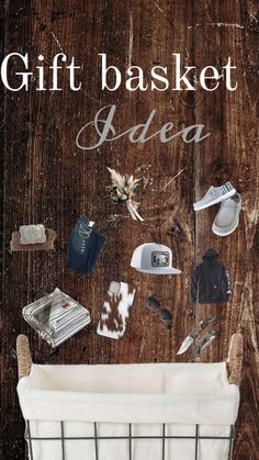 a basket filled with items sitting on top of a wooden floor