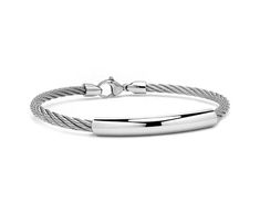 3 mm Stainless Steel Cable Bracelet with center element by Taormina Jewelry Elegant Stainless Steel Bracelets With Cable Chain, Luxury Classic Stainless Steel Bracelet, Luxury Stainless Steel Bracelet, Silver Stainless Steel Bracelet With Cable Chain, Luxury Polished Stainless Steel Bracelet, Tension Ring, Take It Off, Cable Bracelets, Rubber Bracelets