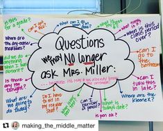 a white board with writing on it that says questions were not under ask mes - miller