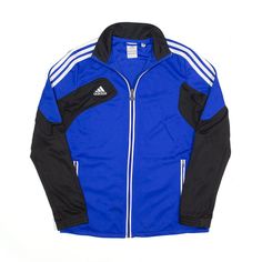 ADIDAS Jacket Blue Track Womens M Team-colored Casual Track Jacket For Sports, Sporty Team-colored Track Jacket For Streetwear, Blue Team Spirit Outerwear For Streetwear, Sporty Team-colored Track Jacket, Sporty Track Jacket In Team Colors For Sports, Blue Adidas Logo Outerwear For Winter, Blue Adidas Logo Winter Outerwear, Blue Adidas Winter Outerwear, Winter Blue Adidas Outerwear