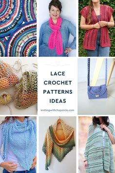 crochet patterns for scarves and purses with text overlay that says lace crochet patterns ideas