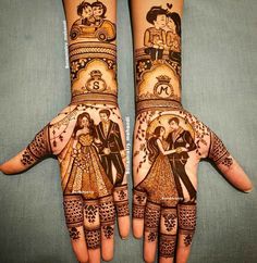 two hands with henna designs on them