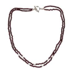 Designed by Narayani this exceptional necklace features garnet's rich radiance. She links two opulent strands and adds discreet silver details. .925 Sterling silver Elegant Silver Garnet Necklace, Spiritual Garnet Necklace In Silver, Spiritual Silver Garnet Necklace, Double Strand Sterling Silver Necklace, Double Strand Sterling Silver Necklace With Clasp, Classic Garnet Gemstone Necklace, Silver Double Strand Necklace With Gemstone Beads, Elegant Garnet Round Bead Necklaces, Sterling Silver Clasp Multi-strand Necklace For Gift