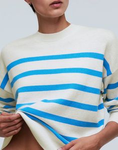 (Re)sponsible Cashmere Oversized Crewneck Sweater in Stripe Stripe Jumper, Chunky Jumper, Oversized Crewneck, Stripes Texture, Madewell Sweater, Textured Knit, Softest Sweater, Knitting Women, Knitted Jumper