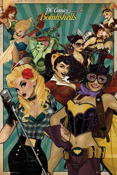 the cover to dc comics bombshells, featuring many women dressed in costumes and masks