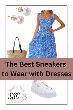 Create girly summer outfits that are stylish and comfy by pairing your dresses with sneakers. Learn the best styles of sneakers to pair with the best styles of dresses. Outfit With Dress And Sneakers, Wearing Sneakers With A Dress, Casual Dresses With Sneakers, Summer Outfits With Sneakers, Sneakers With Dress Outfit, Sneakers With Dress, Sneakers With Dresses, Dresses With Sneakers