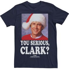 a man wearing a santa hat with the words you serious, clark? on it