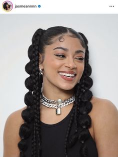 Rave Braided Hairstyles, Gel Less Hairstyles, 2 Pigtails With Braids, 2 Side Ponytail Hairstyles, Pig Tail Hairstyles For Black Women, Pigtail Braids With Bows, Cute Updo Braided Hairstyles, Bubble Braids With Braids, College Braid Hairstyles