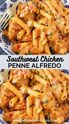 Southwest Chicken Alfredo Southwest Chicken Alfredo, Southwest Chicken Pasta, Penne Alfredo, Chicken Penne, Easy Pasta Dinner, Chicken Alfredo Pasta, Southwest Chicken, Salad Pasta, Pasta Dinner Recipes