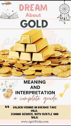 a poster with gold coins on it and the words, dreaming and interpretation complete guide