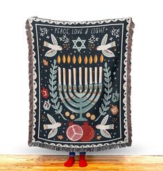 Hanukkah Throw Blanket. Hanukkah Menorah. Jewish Eclectic Home Decor. Personalized Hanukkah Gift. Peace, Love & Light Gift. Hanukkah Decor - Etsy Art Blanket, Chanukah Decor, Hygge Gifts, Eclectic Home Decor, Jewish Heritage, Jewish Culture, Woven Throw Blanket