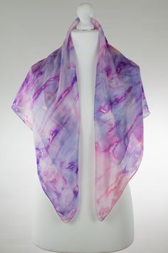 Pink purple perl silk scarf, large square scarf, hand dyed pure silk scarf, women silk scarf, gift for her, handmade Ticik-art This scarf is a unique product, original and timeless which you can wear daily or at special occasions, very light and soft, a special gift for you. DETAILS:  - 100 % pure silk (ponge 5) - High quality French colours - Hand rolled edges - Dimension 90 x 90 cm (35,4 x 35,4 inches) SPECIAL PLUS: This scarf is sent in a present/gift box with a beautiful card including care Summer Purple Silk Scarf, Purple Silk Scarf As A Gift, Hand Dyed Purple Silk Scarves, Summer Purple Silk Scarf As A Gift, Purple Silk Scarf For Summer Gift, Handmade Pink Silk Scarf, Purple Silk Scarf For Gift, Purple Scarves As Summer Gifts, Summer Gift Purple Silk Scarf