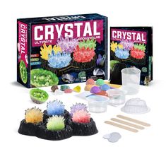 the kit includes several different types of crystals and plastic spoons to make it look like they are floating in water