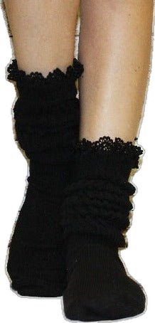 Fitted Black Socks With Lace Trim, Fitted Lace Trim Winter Socks, Fitted Lace Trim Socks For Winter, Cozy Black Thigh High Leg Warmers, Cozy Black Leg Warmers For Stocking Stuffer, Scrunchy Socks, 80s Socks, Socks With Lace, Slouch Socks