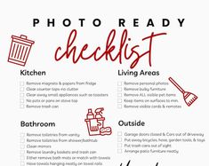 the ultimate photo ready checklist is shown in red and black, with text overlaying it