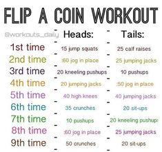 a poster with the words, flip a coin workout and instructions for each type of exercise