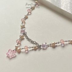 Adjustable Pink Pearl Necklace With Beaded Chain, Pink Crystal Beaded Necklace For Gift, Pink Pearl Necklace Chain For Jewelry Making, Stolen Image, Necklace Ideas, Hot Mess, Cute Necklace, Butterfly Necklace, Beaded Necklaces